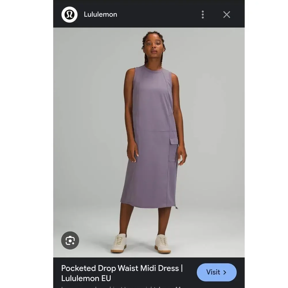 Lululemon Drop Waist Midi Dress Lavender Sz‎ 4 Pocketed Athleisure Activewear